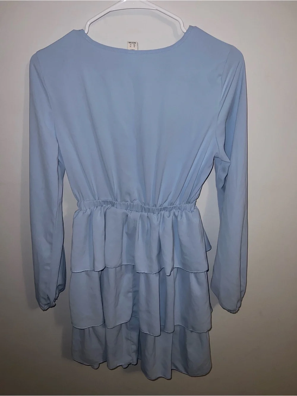 Light Blue Tiered Long-Sleeve Kids Dress